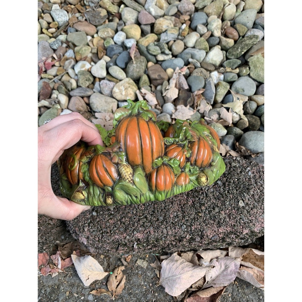 Vintage 1984 Hand Painted Ceramic Pumpkin Patch Candy Dish Fall Decor 8 Inch - Picture 3 of 9